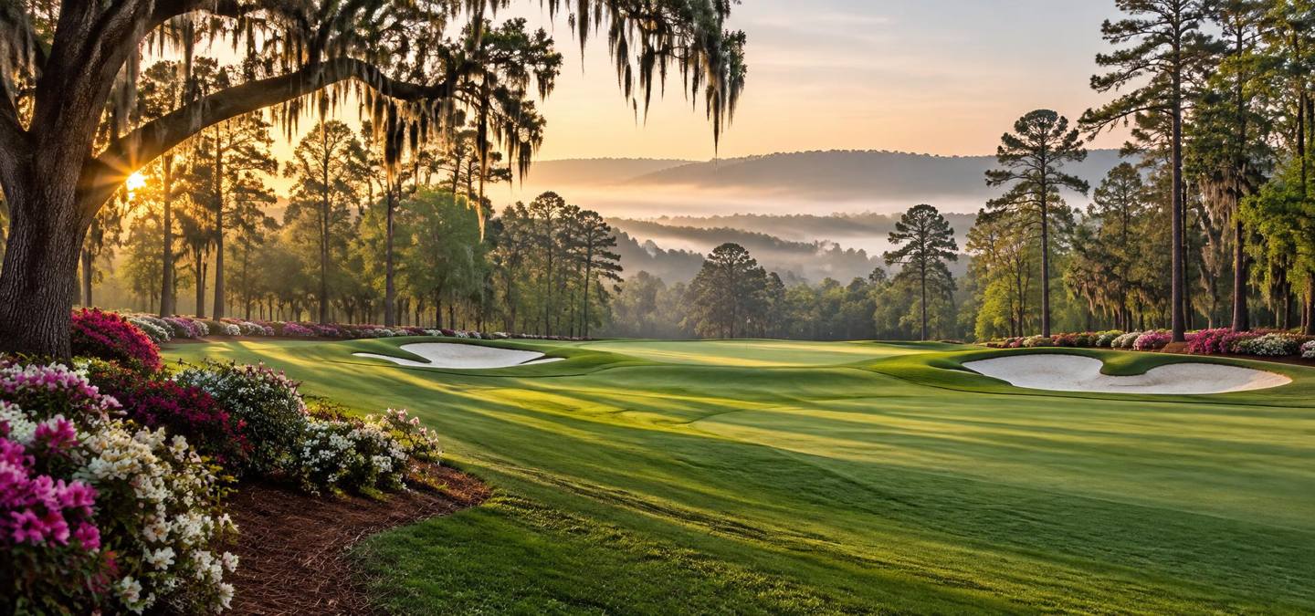 Augusta golf course fairway at sunrise
